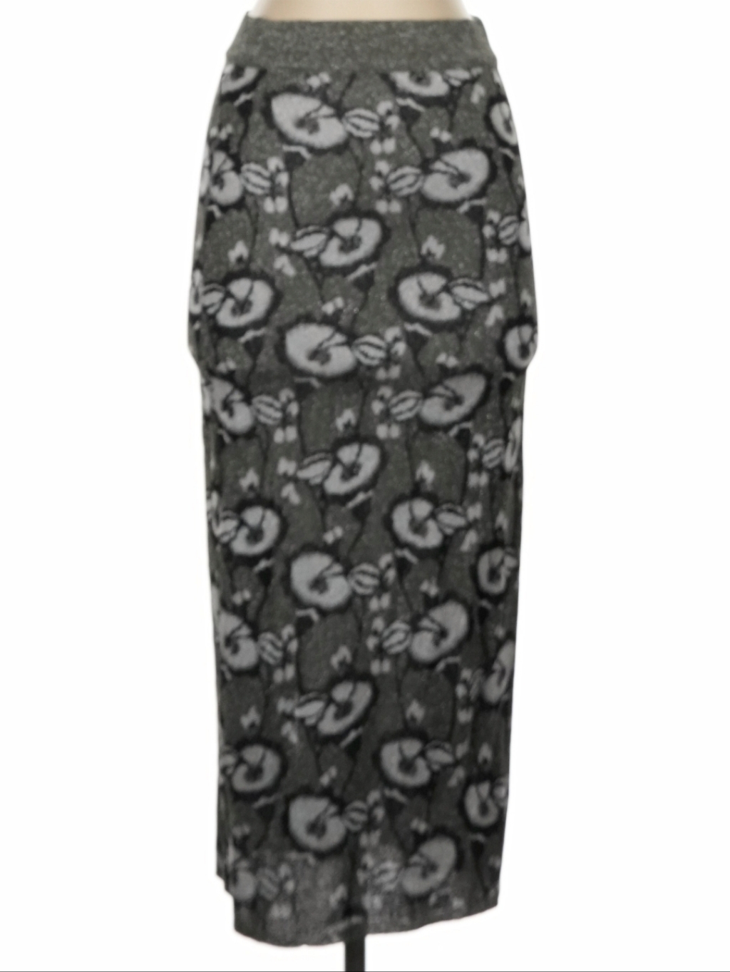 Happy Sheep Floral Pencil Skirt Grey White Size Small Metallic Nwt